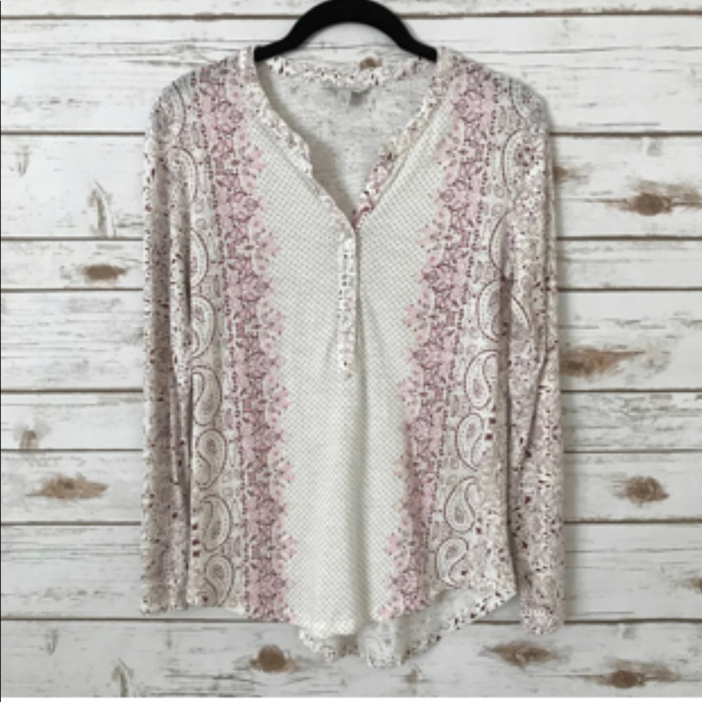 Lucky Brand Pink Design Long Sleeve Top